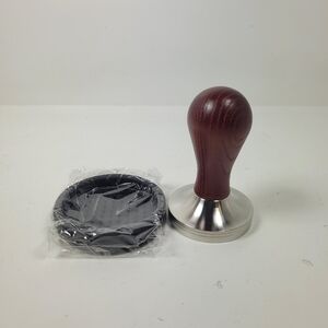 Wooden Handle Coffee Tamper with Silver Base 2 1/4" 57.15 mm